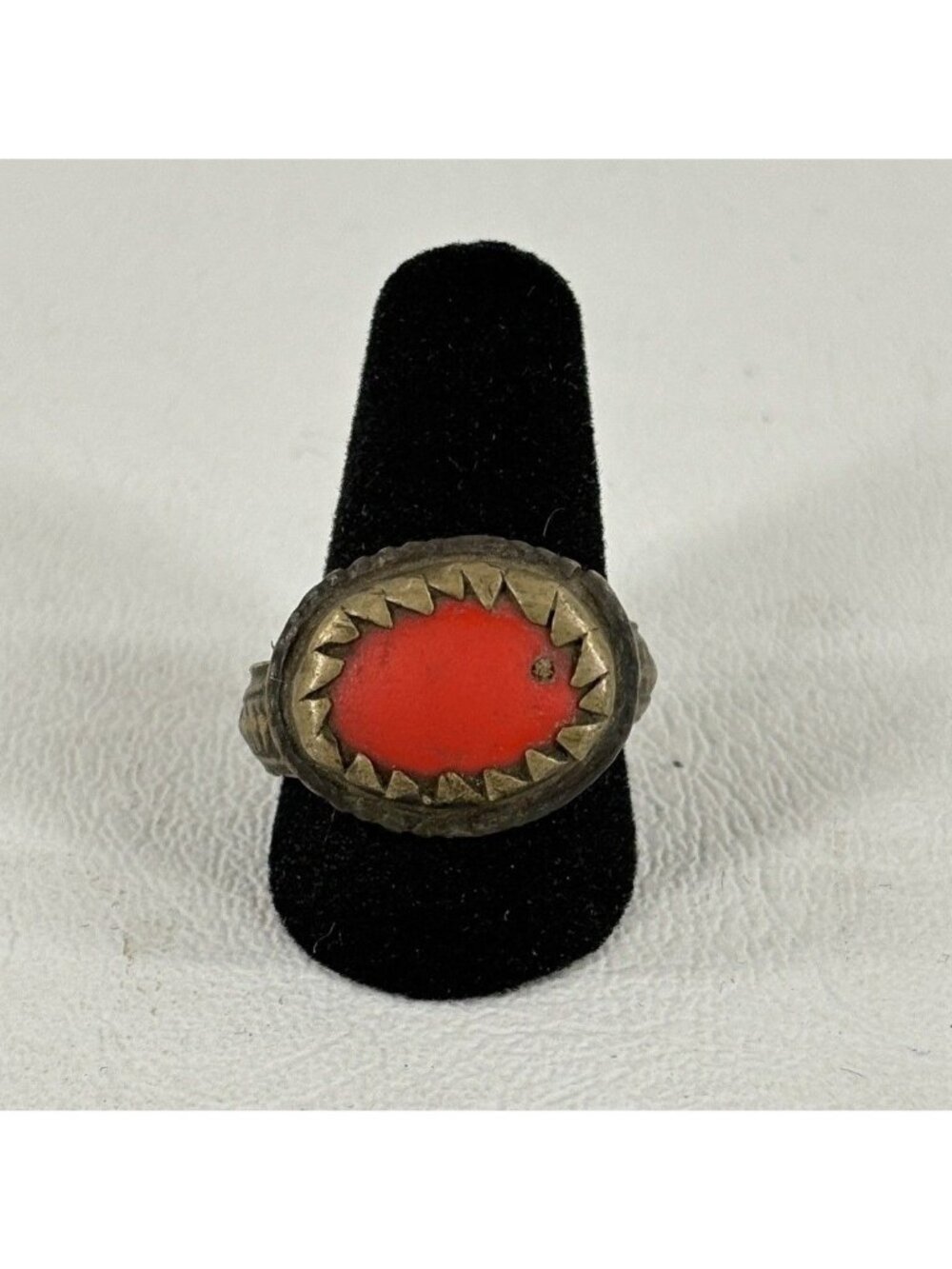 Vintage Ottoman Style Brass Ring Red Stone Size 8